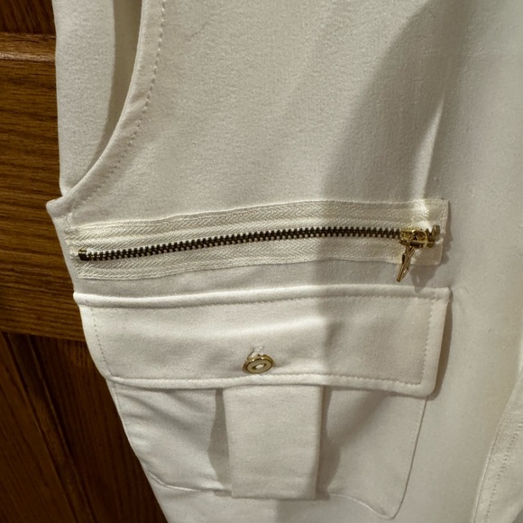 Sharagano Belted Shirt Dress. Short sleeve, button front, collared with Gold - Picture 6 of 7